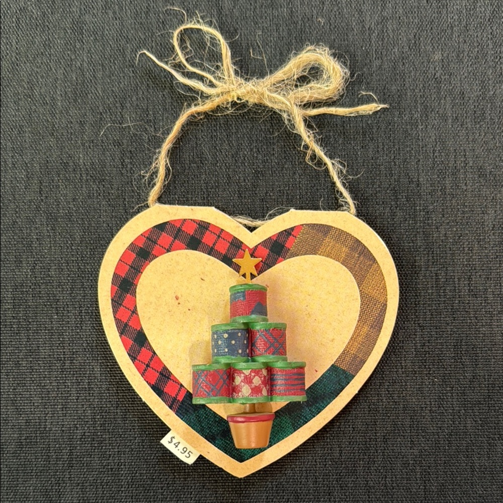 Hallmark Red, Green and Gold Christmas Brooch/Jewelry Pin, Spools of Thread Tree